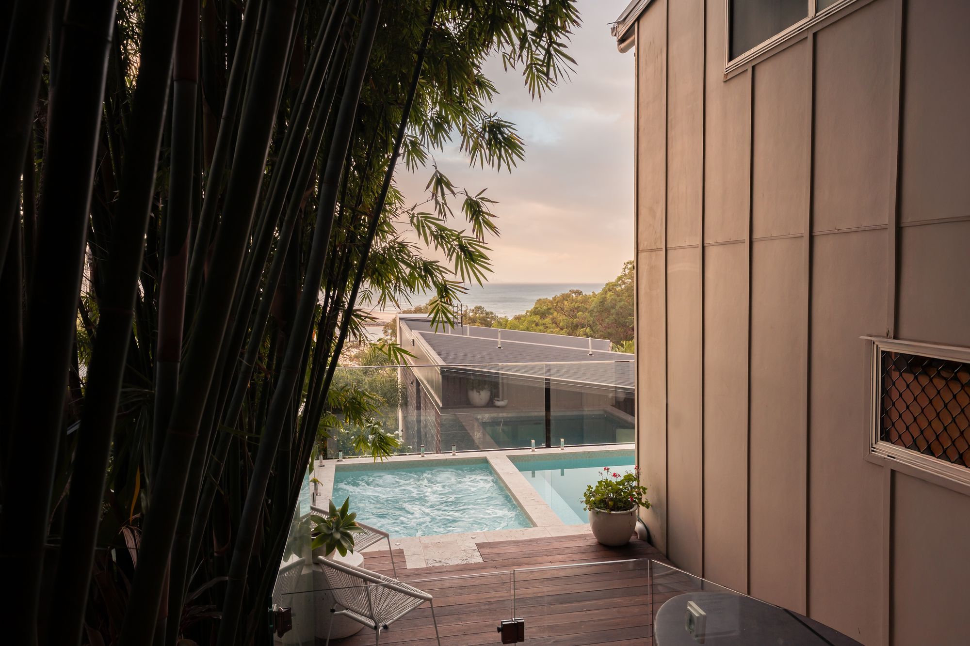 Pool and spa at sunset