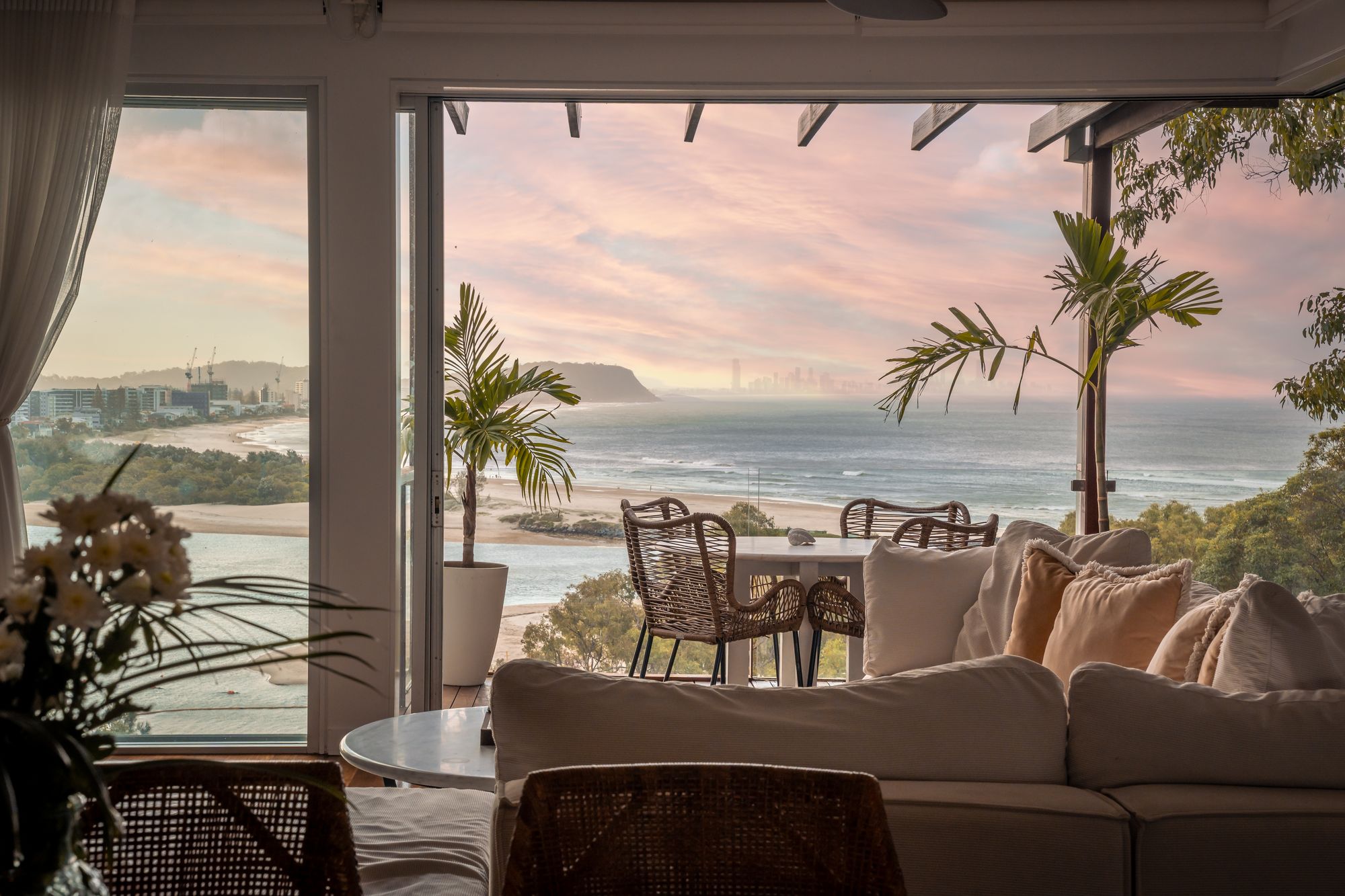 Ocean views from the living room of The Currumbin TreeHouse